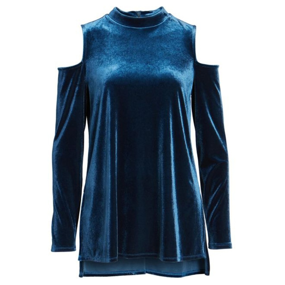 NWT Halogen Velvet Cold Shoulder Top Blue